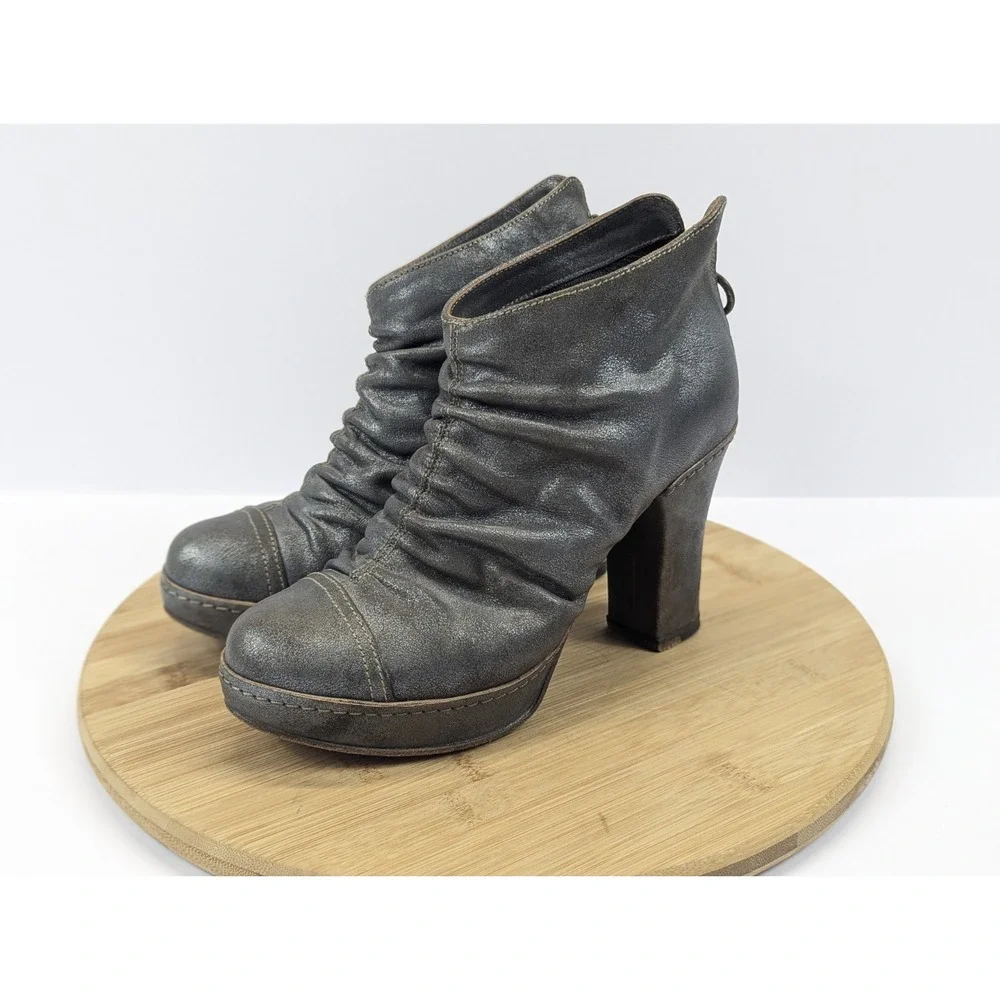Metallic‎ Pewter Ruched Leather Woman 6 Ankle Boots FIORENTINI BAKER